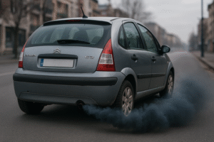 Fumée échappement Citroën C3 2010 sur route
